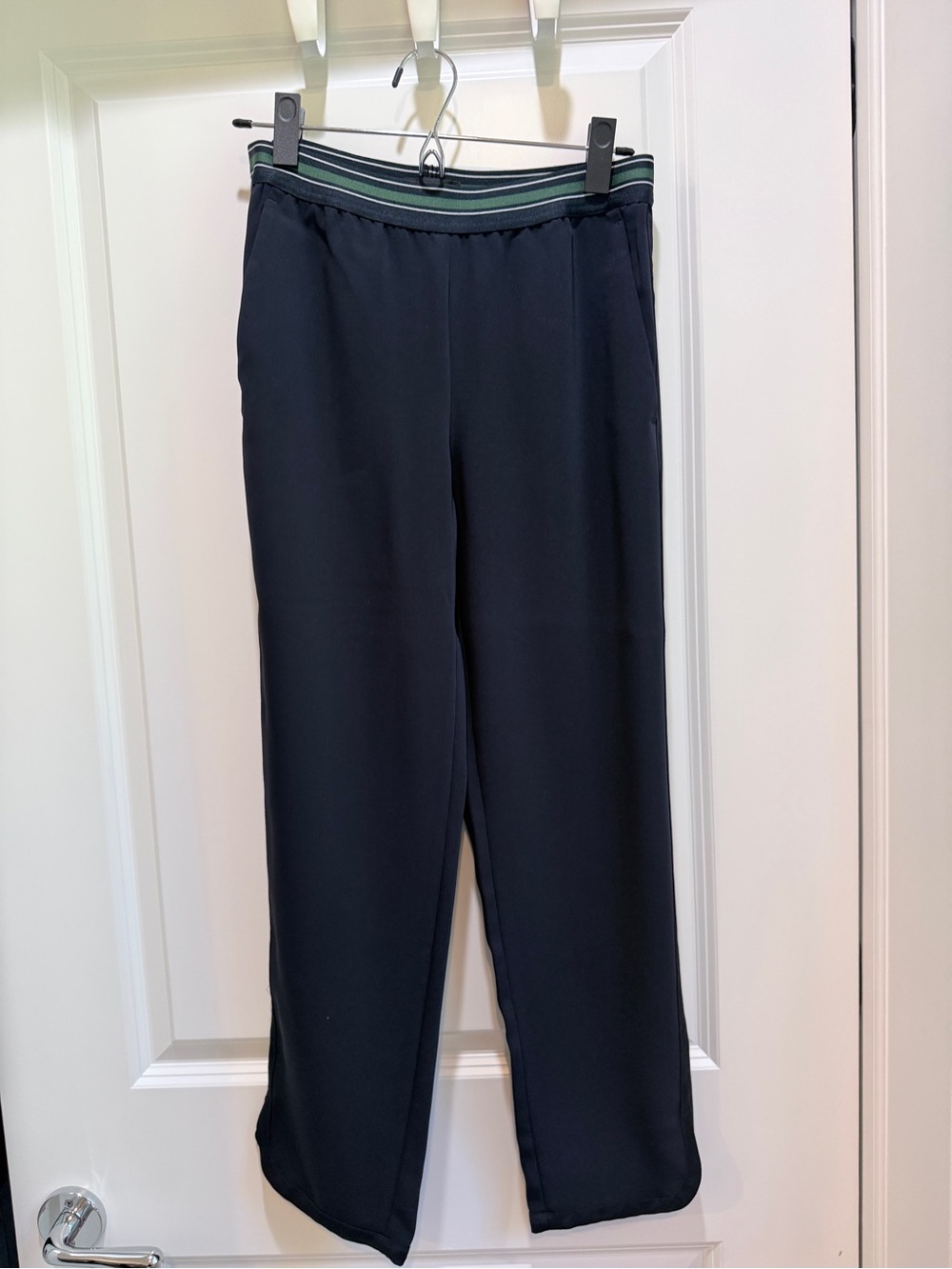 Women’s Navy Pull-On Dress Pants with Striped Elastic Waist